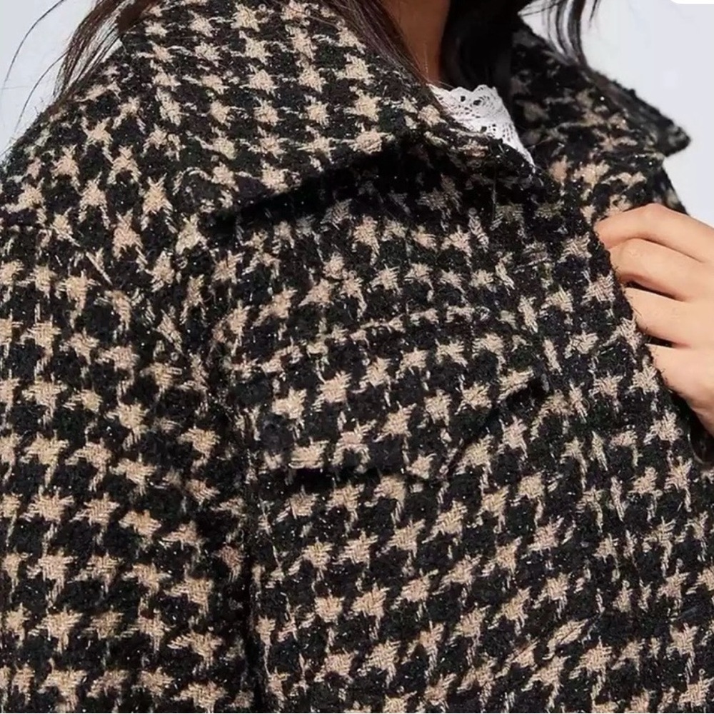 Avec Les Filles Black and Cream Houndstooth Teddy Jacket - Picture 2 of 12